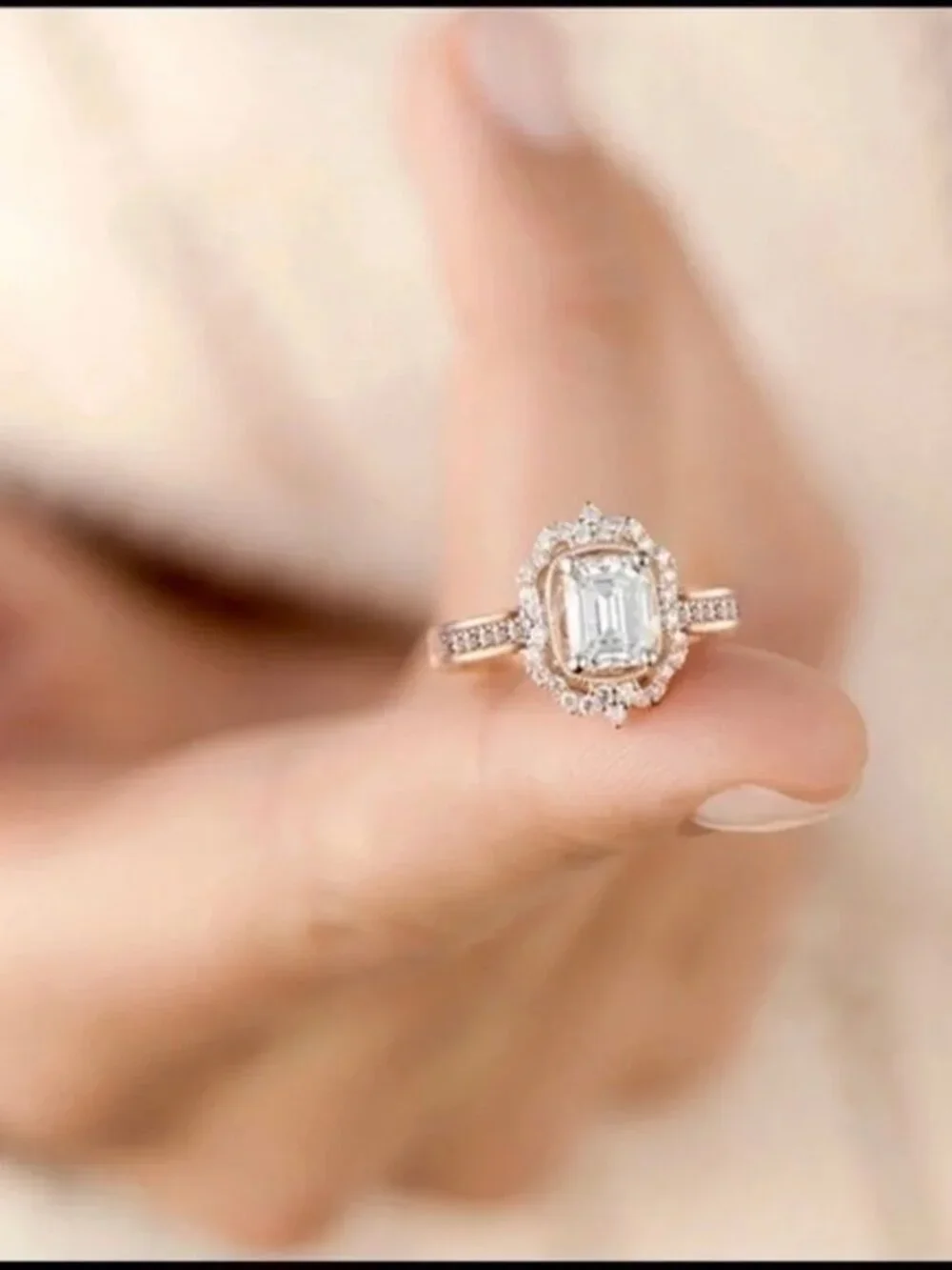 Rose Gold Princess Cut Engagement Ring Vintage Halo 3ct CZ NWT